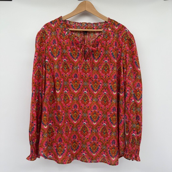 Talbots Plus 2X Pink‎ Paisley Print Long Sleeve Tie Neck Blouse Top - Picture 1 of 8